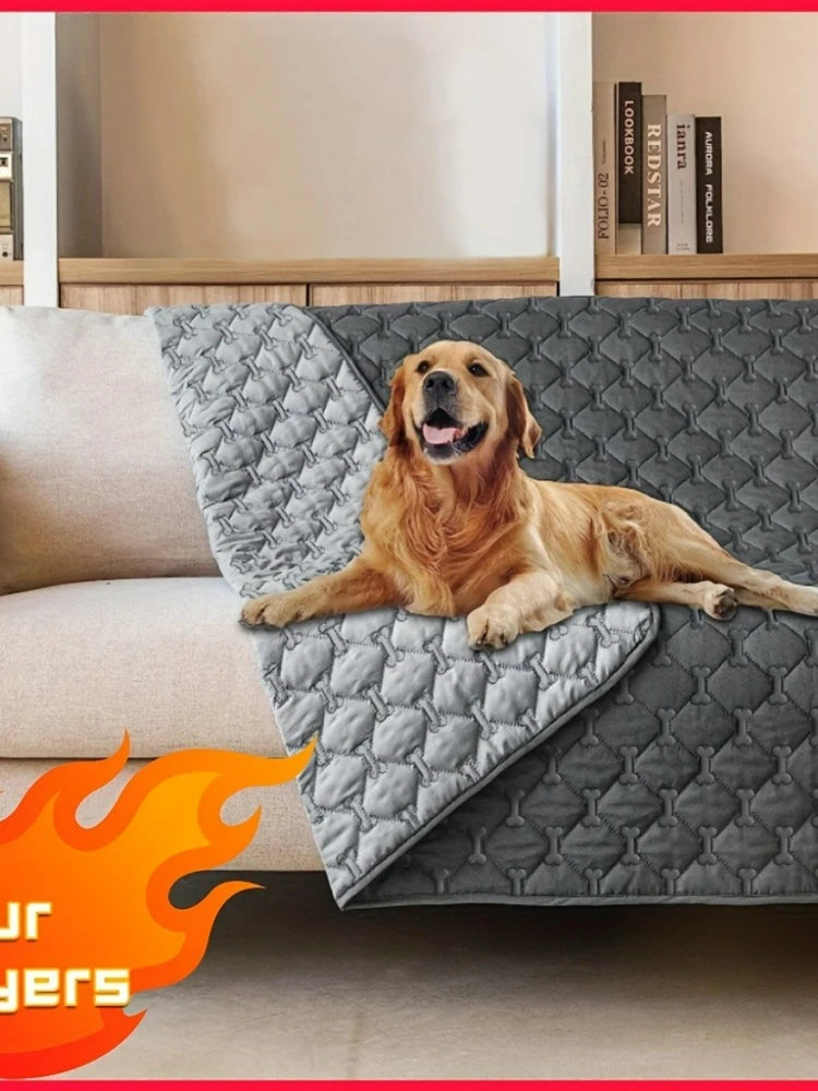 Reversible Dog Blanket - Double-Sided Bone Pattern Bed Sofa Cover, Washable Protector for Dogs & Cats, Indoor Outdoor