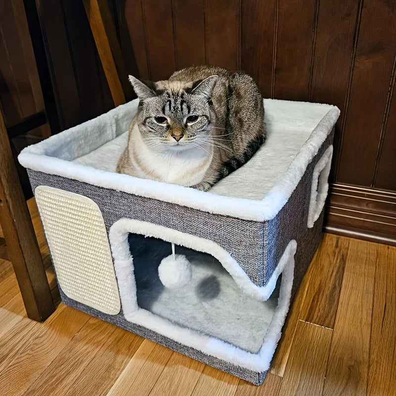 Indoor Cat Beds: Double-decker Luxury Houses, Foldable Sofas, Sisal Scratching Boards, Non-slip Bottoms, Scratching Pads.