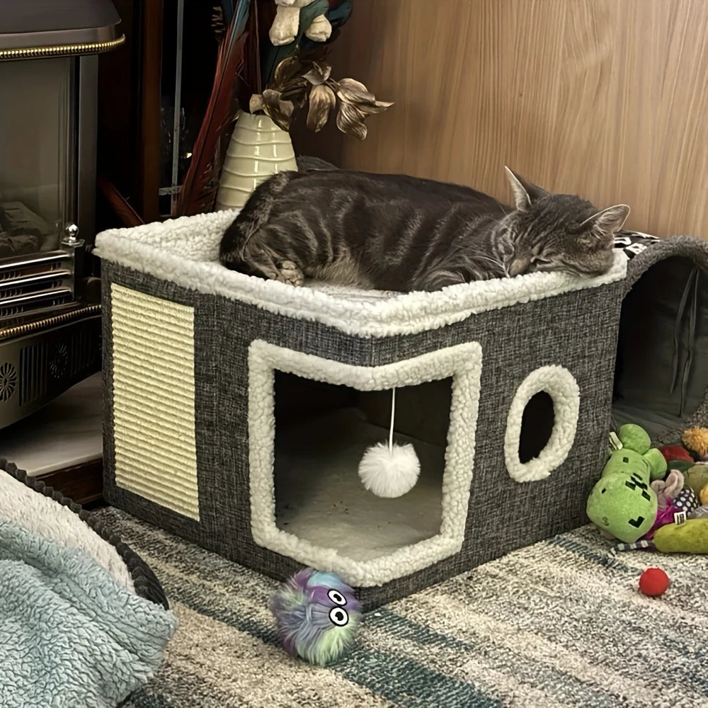 Indoor Cat Beds: Double-decker Luxury Houses, Foldable Sofas, Sisal Scratching Boards, Non-slip Bottoms, Scratching Pads.