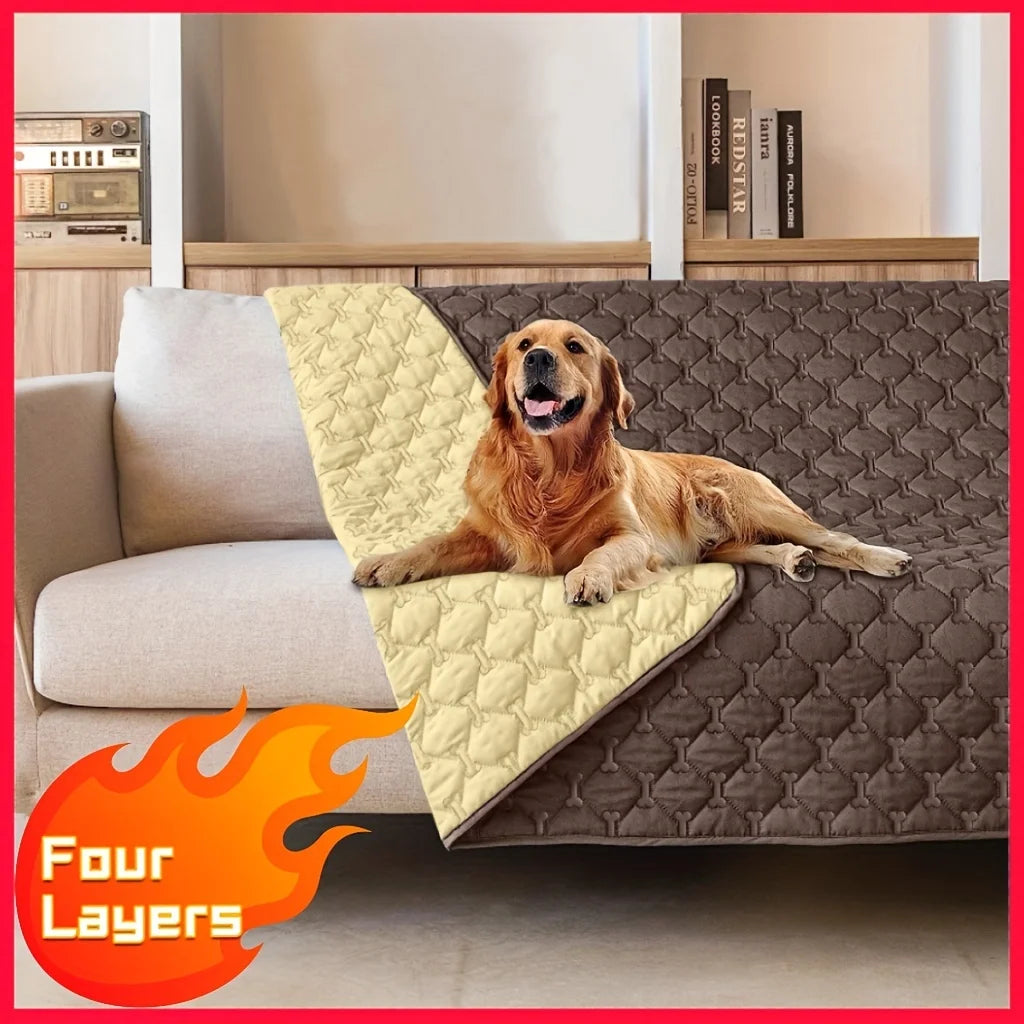 Reversible Dog Blanket - Double-Sided Bone Pattern Bed Sofa Cover, Washable Protector for Dogs & Cats, Indoor Outdoor