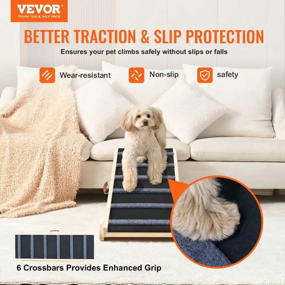 Folding Wooden Pet Ramp for Dogs and Cats Adjustable Height Non Slip Dog Ramp for bed for couch Car Ideal for small and Large