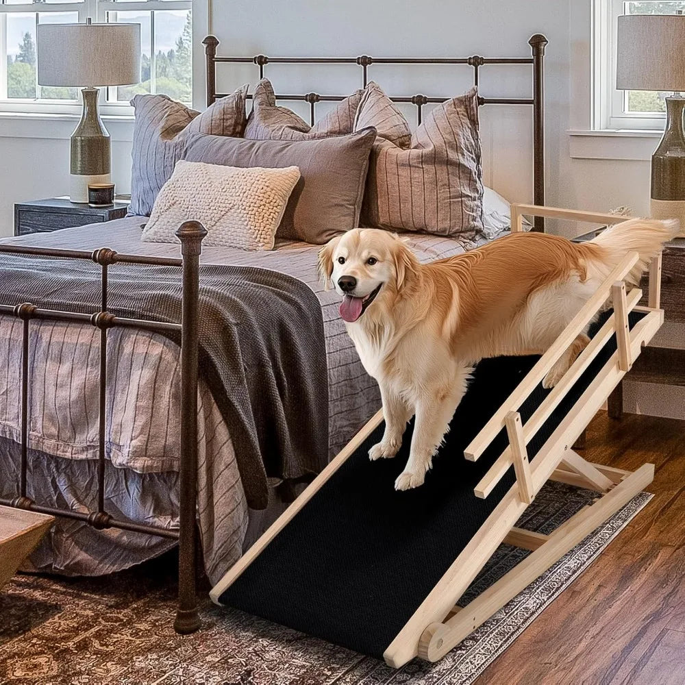 Dog Ramp, 5 Level Adjustable Height Folding Pet Ramp for High Bed, Portable Paw Ramps Large Bed Ramp for Medium & Large Old Dogs