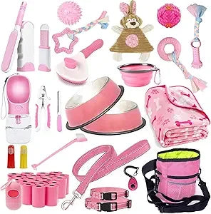 Puppy Supplies Starter Kit - 39-Piece Set of Puppy Essentials and Dog Stuff.Includes Dog Leash, Toys, Bowl, Brushes,and More.Per