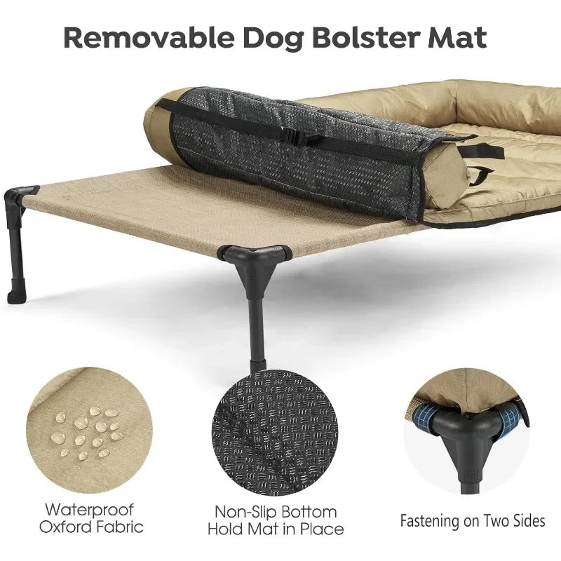 Cooling Elevated Dog Bed + Waterproof Removable Pillow-Top Mat, Bolster Dog Cot Bed, Raised Pet Cot with Breathable Mesh