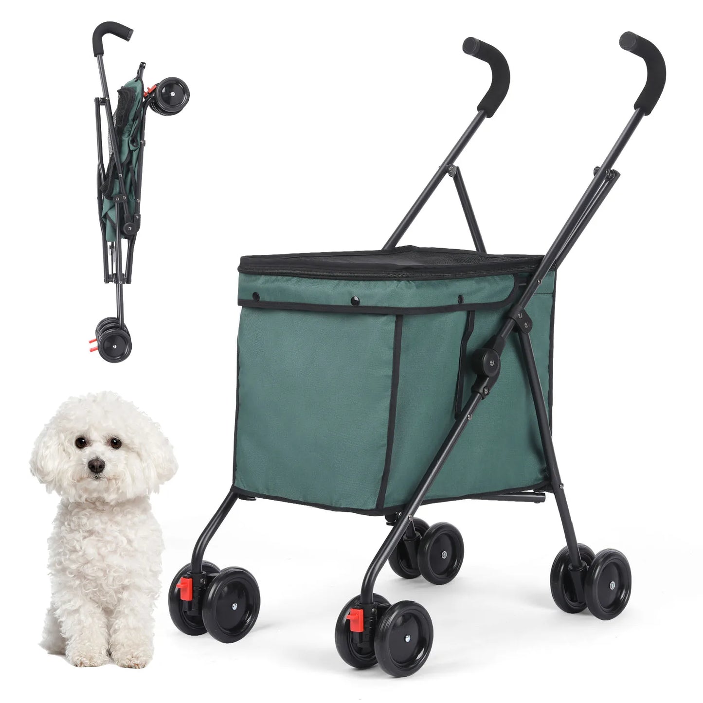 33lbs 4 Wheels Dog Stroller Rotate Pink Pet Puppy Stroller Holder for Dogs Cat Travel Hand Cart Folding Shopping Trolley
