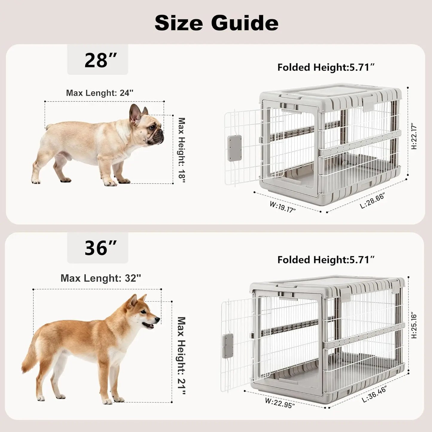 Collapsible Dog Crate for Medium Dogs - 28' L, Foldable Steel Kennel with Wheels, Portable Indoor Carrier, No Tools Needed
