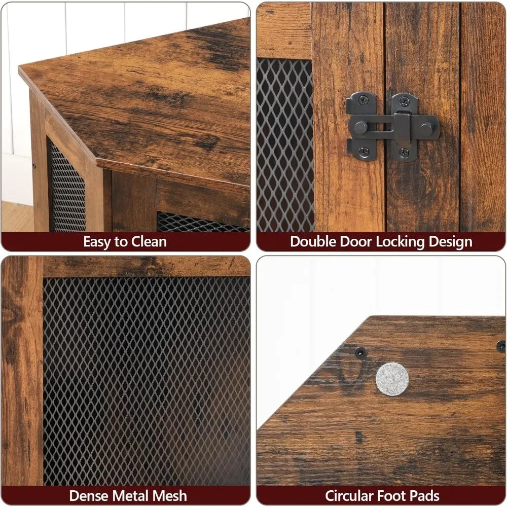 Corner Dog Crate Furniture, Wooden Dogs Kennel End Table, Decorative Pet Crate Indoor Use, Furniture Style Dogs House