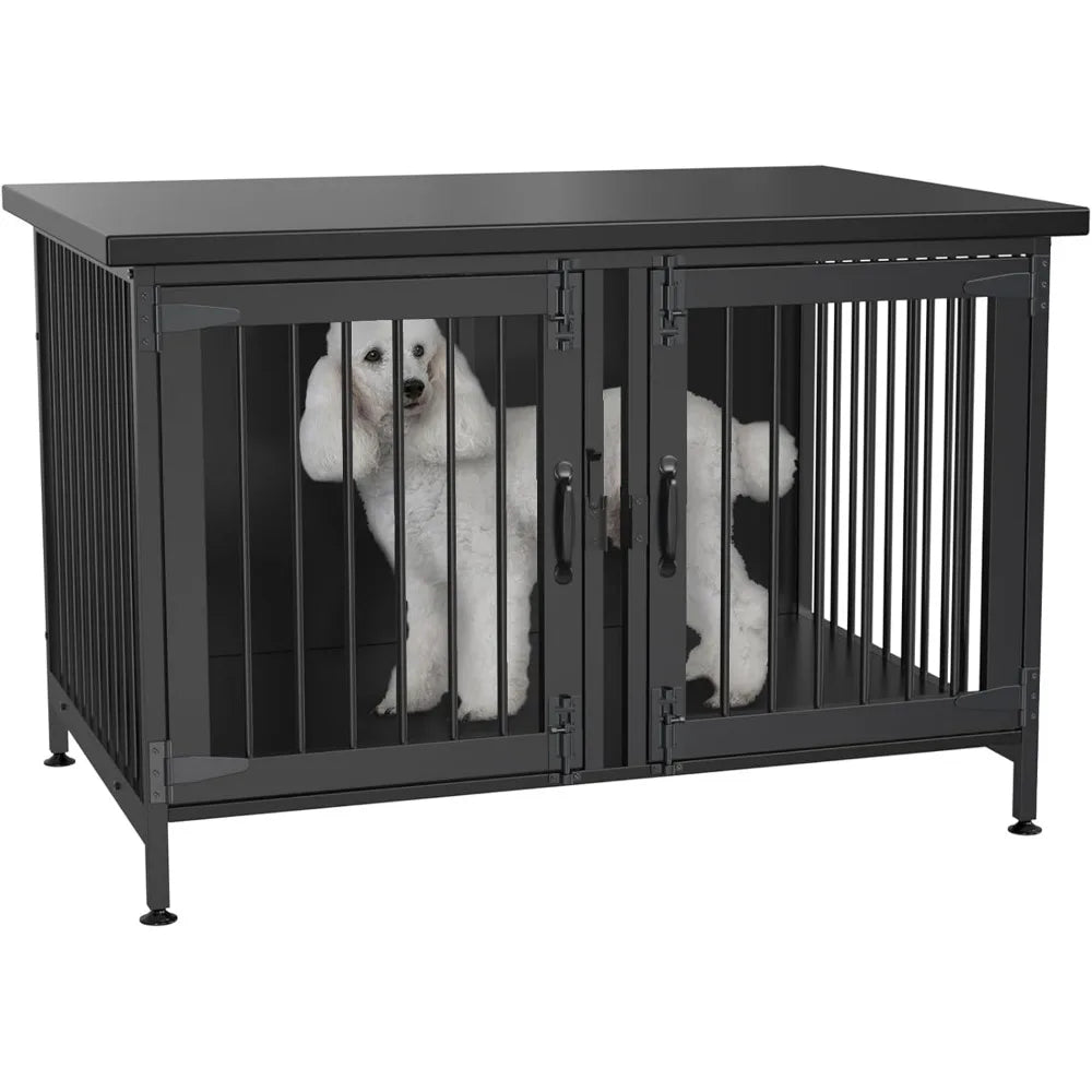 Double Dog Crate with Divider for 2 Small or 1 Dog, Furniture Style Kennel Indoor Cage with Removable Panel (Int.dims:36.2”Wx24