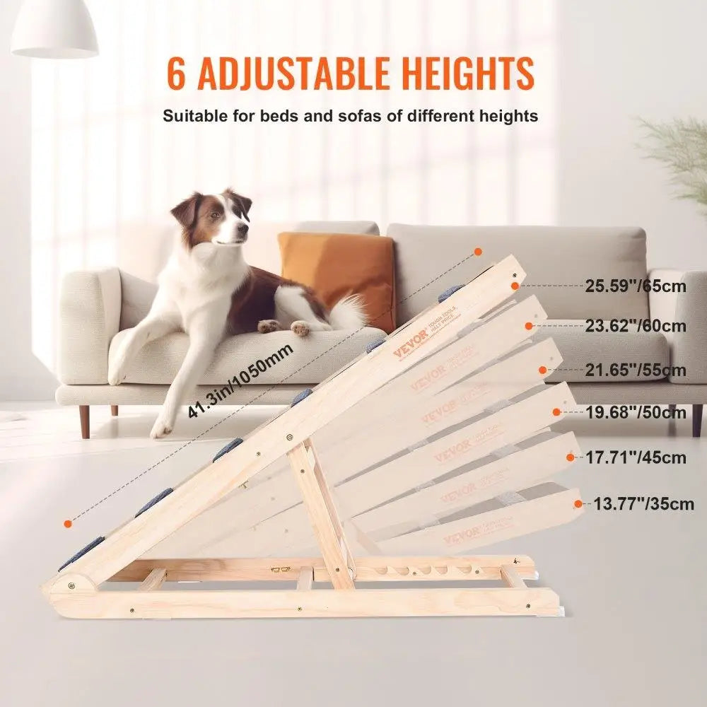 Folding Wooden Pet Ramp for Dogs and Cats Adjustable Height Non Slip Dog Ramp for bed for couch Car Ideal for small and Large
