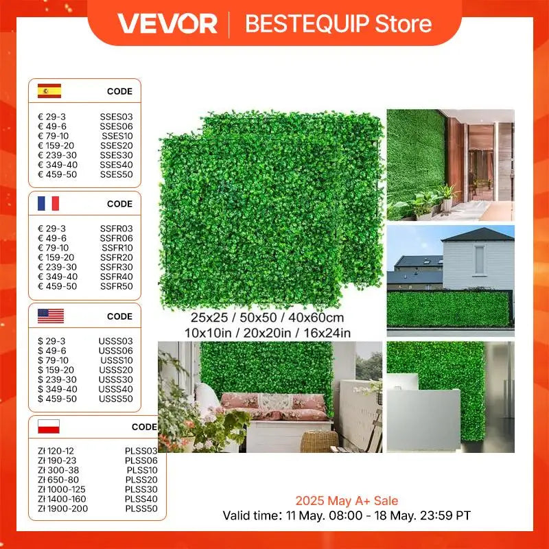 VEVOR Artificial Plant Wall Decoration Boxwood Hedge Screen