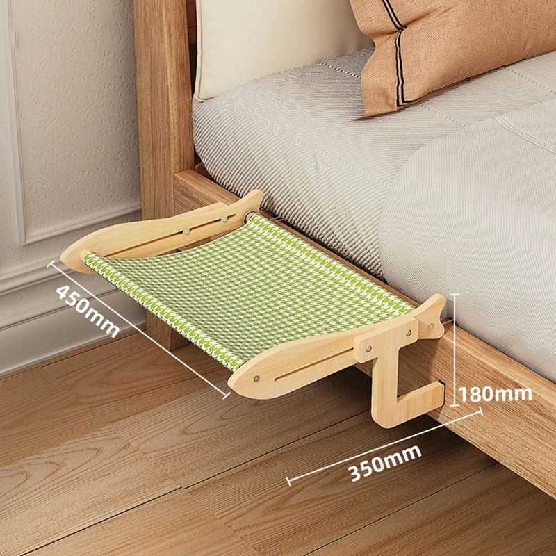 Cat Hammock Window Hanging Bed Wooden Assembly Pet Mat Adjustable Snap-on Legs Window Mounted Cats Hammock 45x35cm/17.71x13in