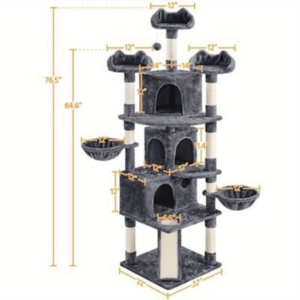Cat Tree Cat Tower 76.5inch with Scratching Posts 3 Condos for Medium Cats Play