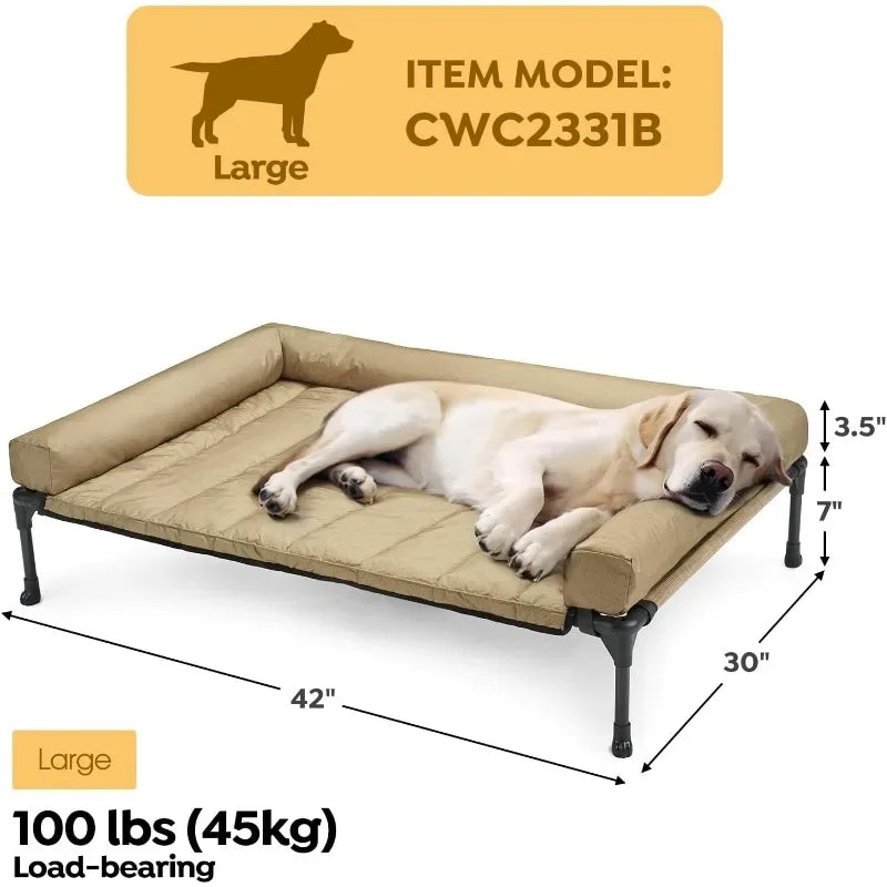 Cooling Elevated Dog Bed + Waterproof Removable Pillow-Top Mat, Bolster Dog Cot Bed, Raised Pet Cot with Breathable Mesh
