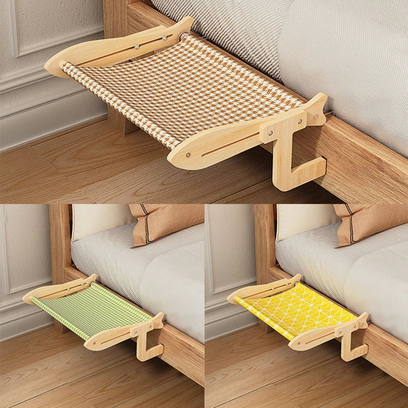 Cat Hammock Window Hanging Bed Wooden Assembly Pet Mat Adjustable Snap-on Legs Window Mounted Cats Hammock 45x35cm/17.71x13in