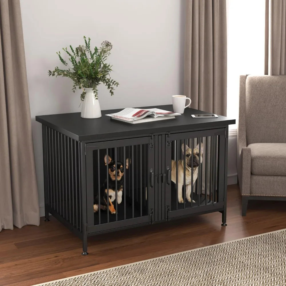 Double Dog Crate with Divider for 2 Small or 1 Dog, Furniture Style Kennel Indoor Cage with Removable Panel (Int.dims:36.2”Wx24