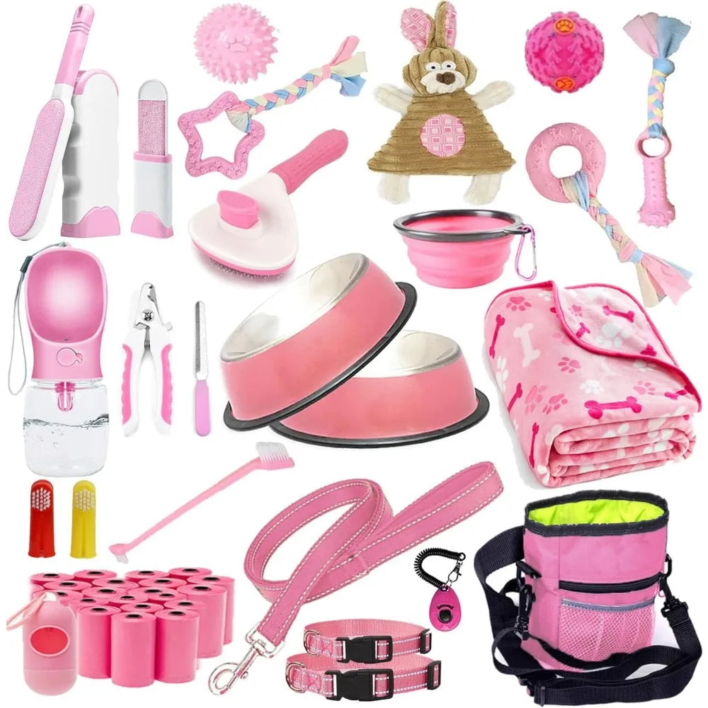 Puppy Supplies Starter Kit - 39-Piece Set of Puppy Essentials and Dog Stuff.Includes Dog Leash, Toys, Bowl, Brushes,and More.Per