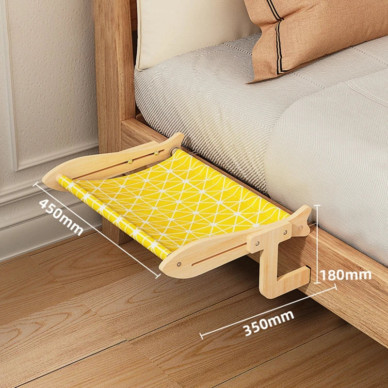 Cat Hammock Window Hanging Bed Wooden Assembly Pet Mat Adjustable Snap-on Legs Window Mounted Cats Hammock 45x35cm/17.71x13in