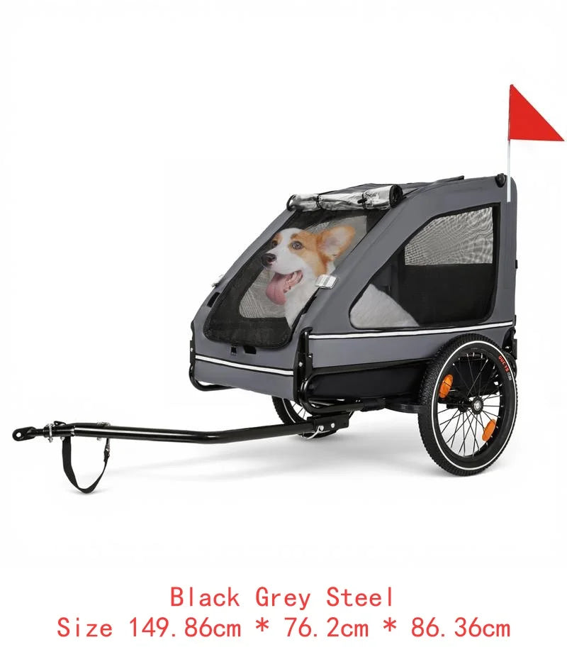 Pet Bike Trailer for Small & Medium Dogs, Easy Folding Frame, Quick Release Wheels, Non-Slip Floor, Internal Leash, Black &
