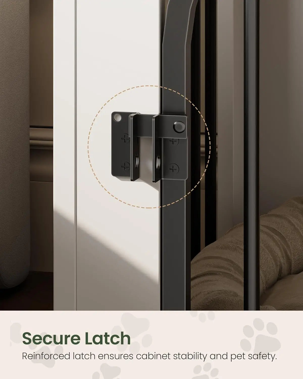 Wooden Dog Crate Furniture with Charging Station & Storage Drawer, White/Walnut, Indoor Pet Crate End Table for Small Breeds