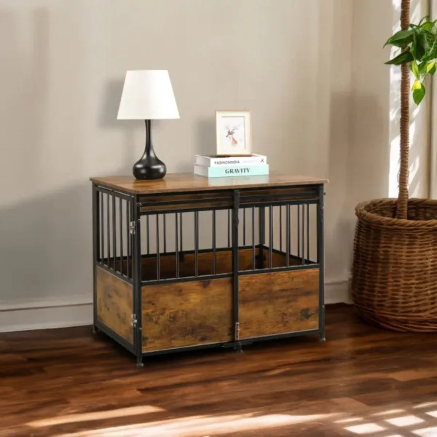 Wooden Heavy Duty Dog Kennel with Double Doors Rustic Brown