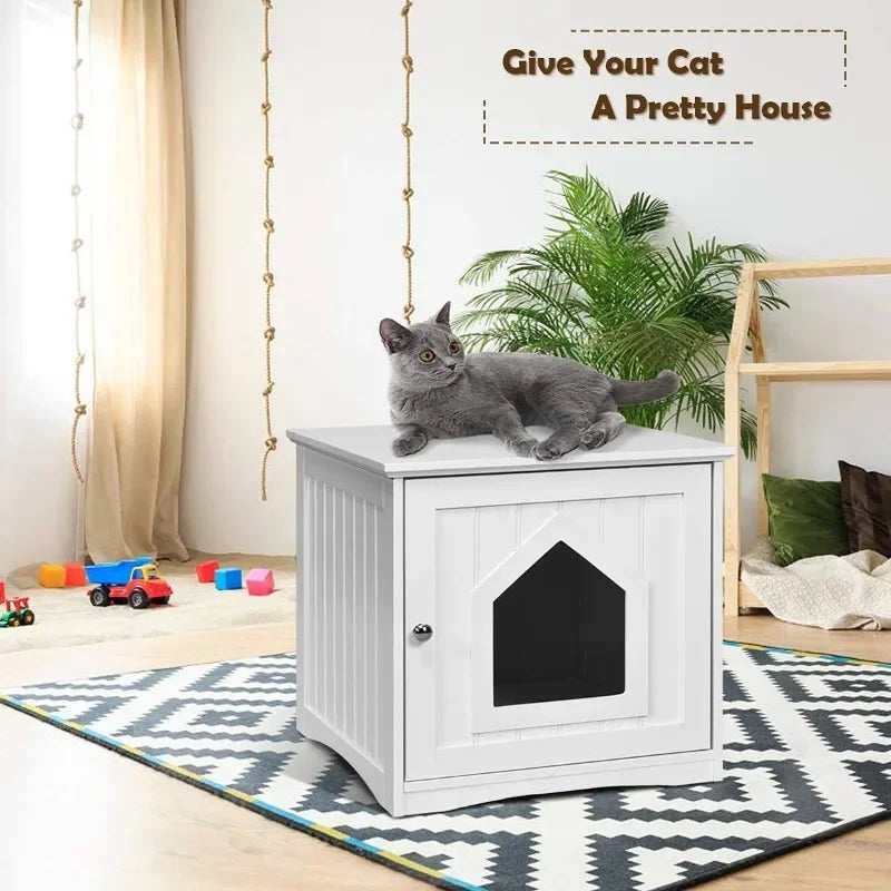 Litter Box Enclosure, Cat Litter Box Furniture Hidden, Nightstand Pet House with Magnetic Door, Decorative Cat House, Indoor