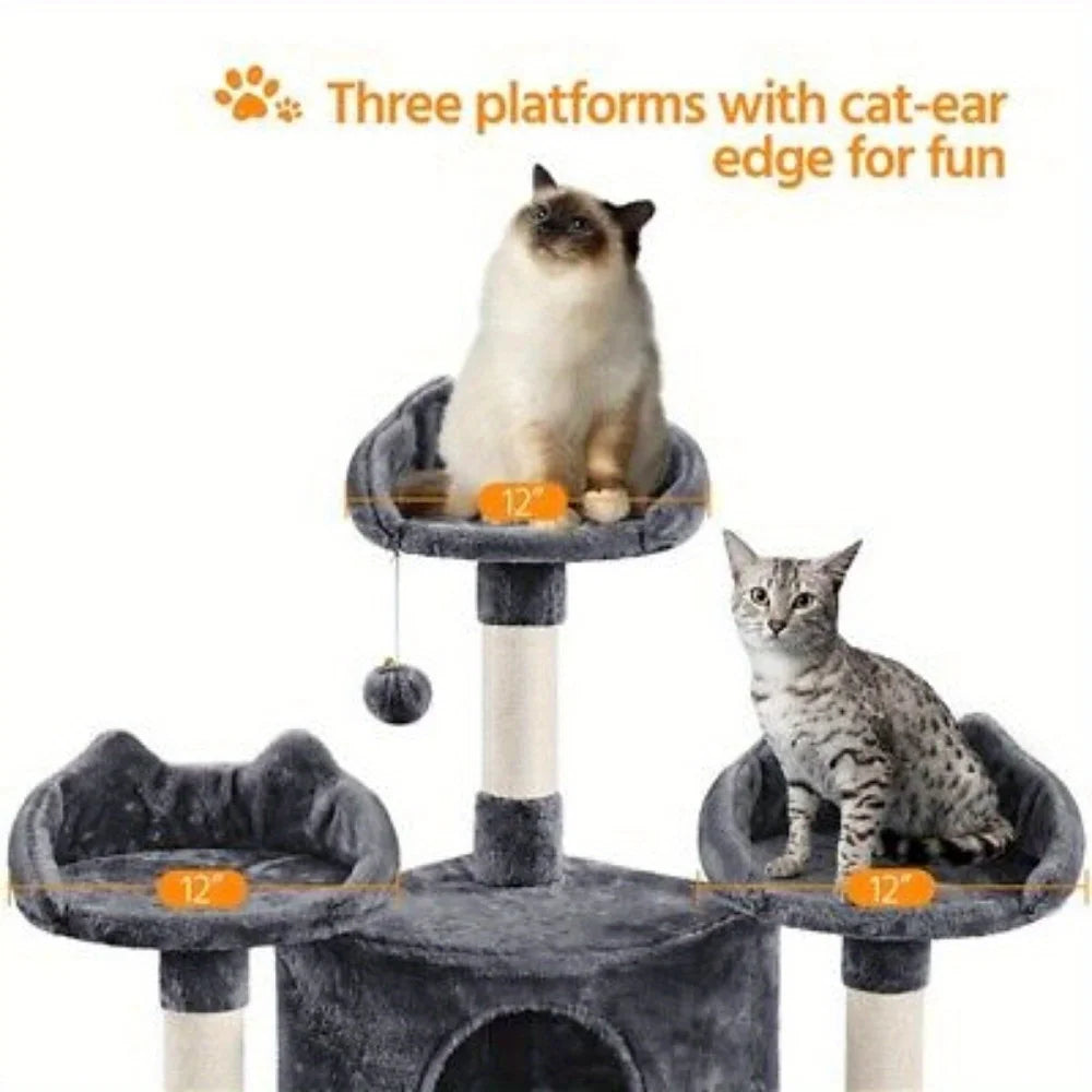 Cat Tree Cat Tower 76.5inch with Scratching Posts 3 Condos for Medium Cats Play
