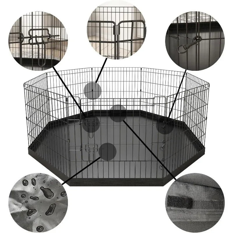 Pet Playpen Puppy Playpen Kennels Dog Fence Exercise Pen Gate Fence Foldable Dog Crate 8 Panels 24 Inch for Pet Animals