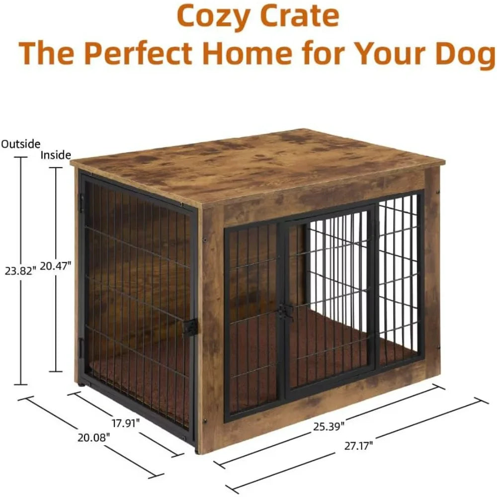Dog Crate Furniture with Cushion, Wooden Dog Kennel Furniture, Dog Crates for Small/Medium Dogs