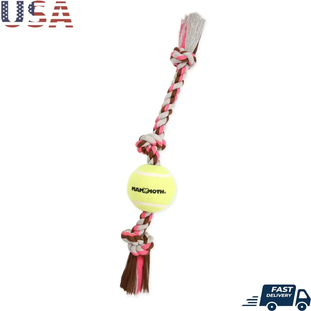 Large 24 Inch 3 Knot Tug Rope Dog Toy with Tennis Ball Interactive Play and Dental Hygiene Safe Non-Toxic Chew Toy
