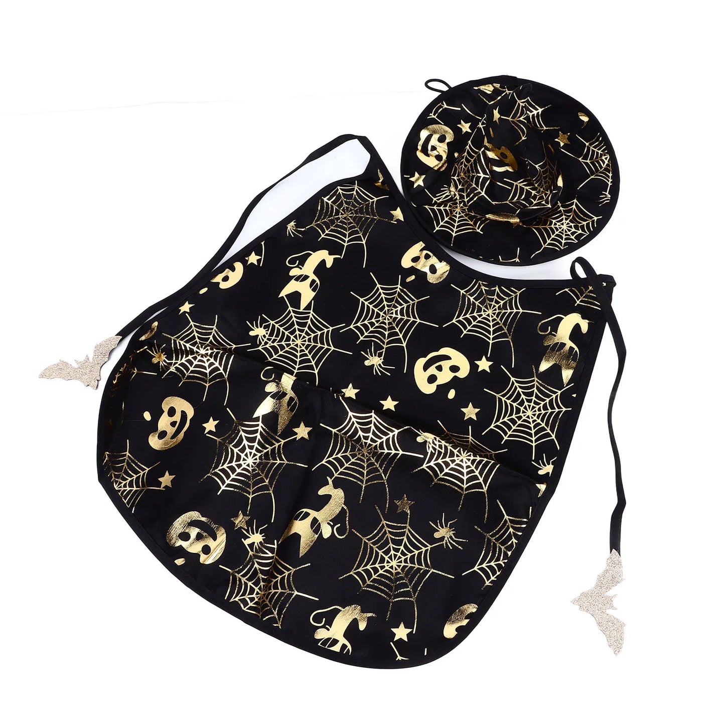 Halloween Pet Pumpkin Cape Set Spiderweb Pattern Adjustable Mysterious Pet Costume Set for Pet Gatherings