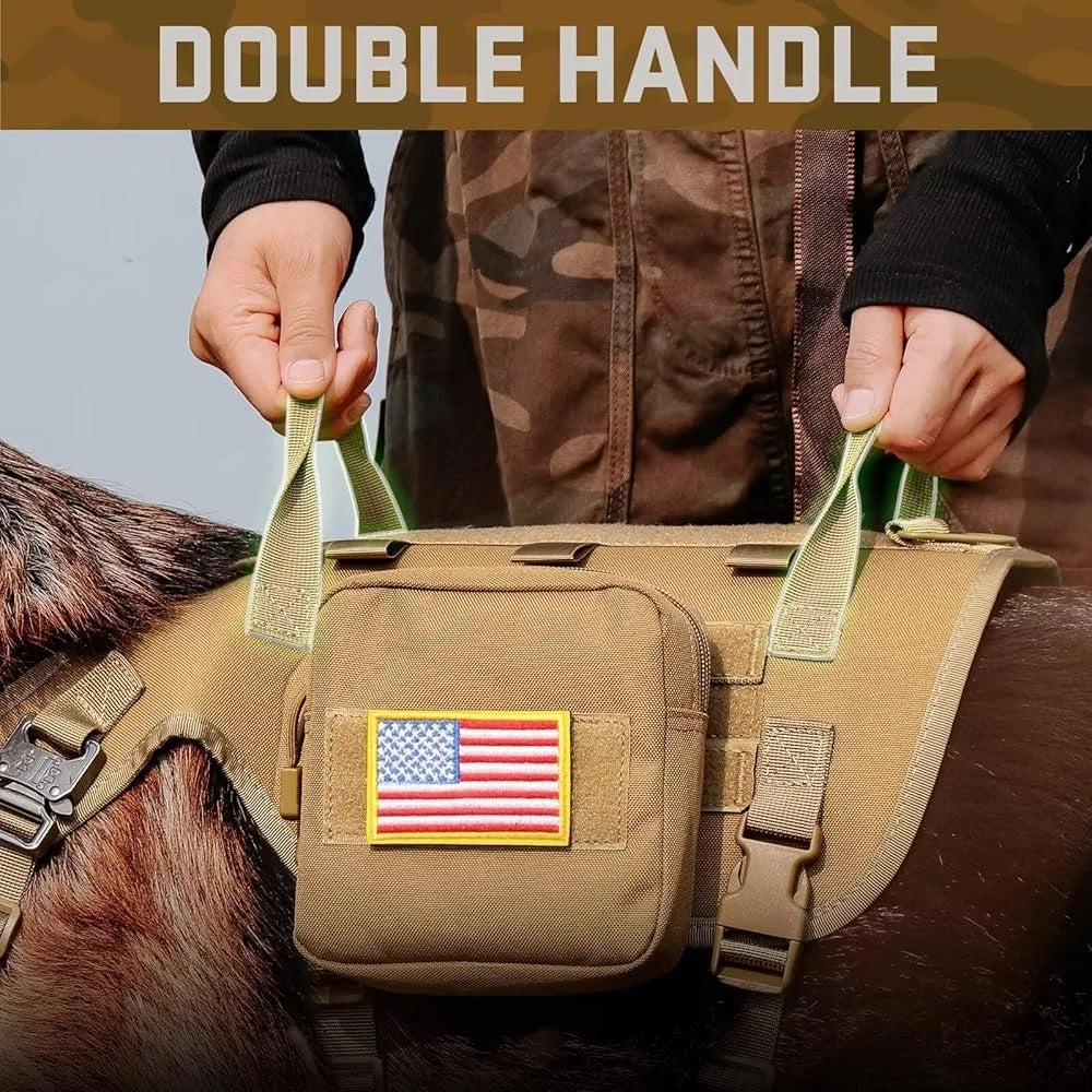Tactical Dog Harness Large Breeds No Pull Military Collar Bungee Leash Set with MOLLE Backpack Outdoor Training