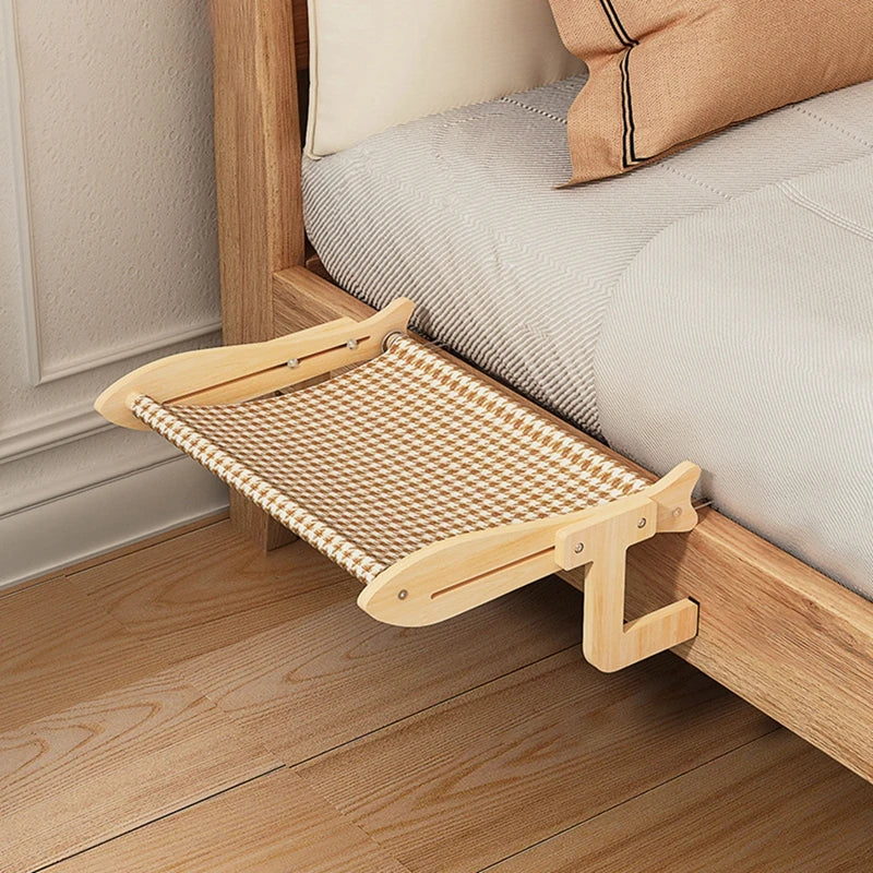 Cat Hammock Window Hanging Bed Wooden Assembly Pet Mat Adjustable Snap-on Legs Window Mounted Cats Hammock 45x35cm/17.71x13in