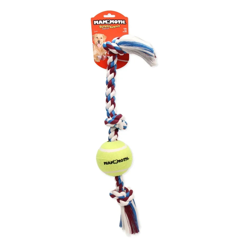 Large 24 Inch 3 Knot Tug Rope Dog Toy with Tennis Ball Interactive Play and Dental Hygiene Safe Non-Toxic Chew Toy
