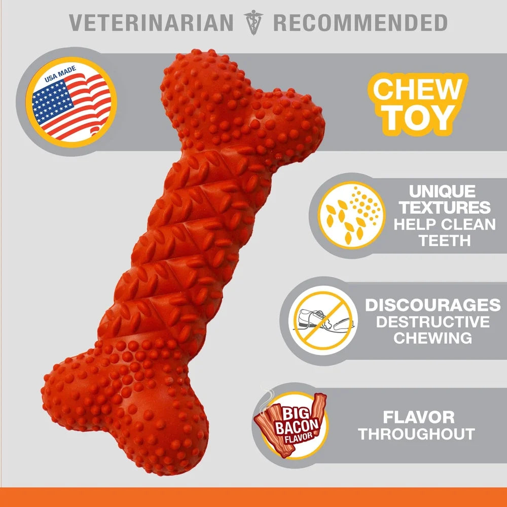 Daily Dental Rubber Braid Bone Chew Toy Dogs Up to 35 lbs Tough Chewable Toy with Bacon Flavor Textured Design Dental Health