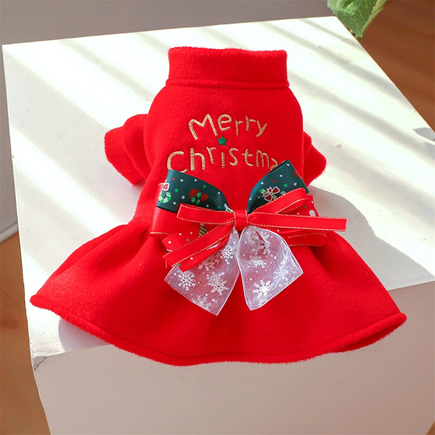 Christmas Dog Costume with Santa Hat and Jingle Bells Festive Pet Outfit for Small Dogs and Cats Holiday Dress