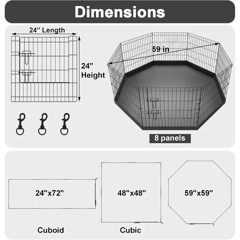 Pet Playpen Puppy Playpen Kennels Dog Fence Exercise Pen Gate Fence Foldable Dog Crate 8 Panels 24 Inch for Pet Animals