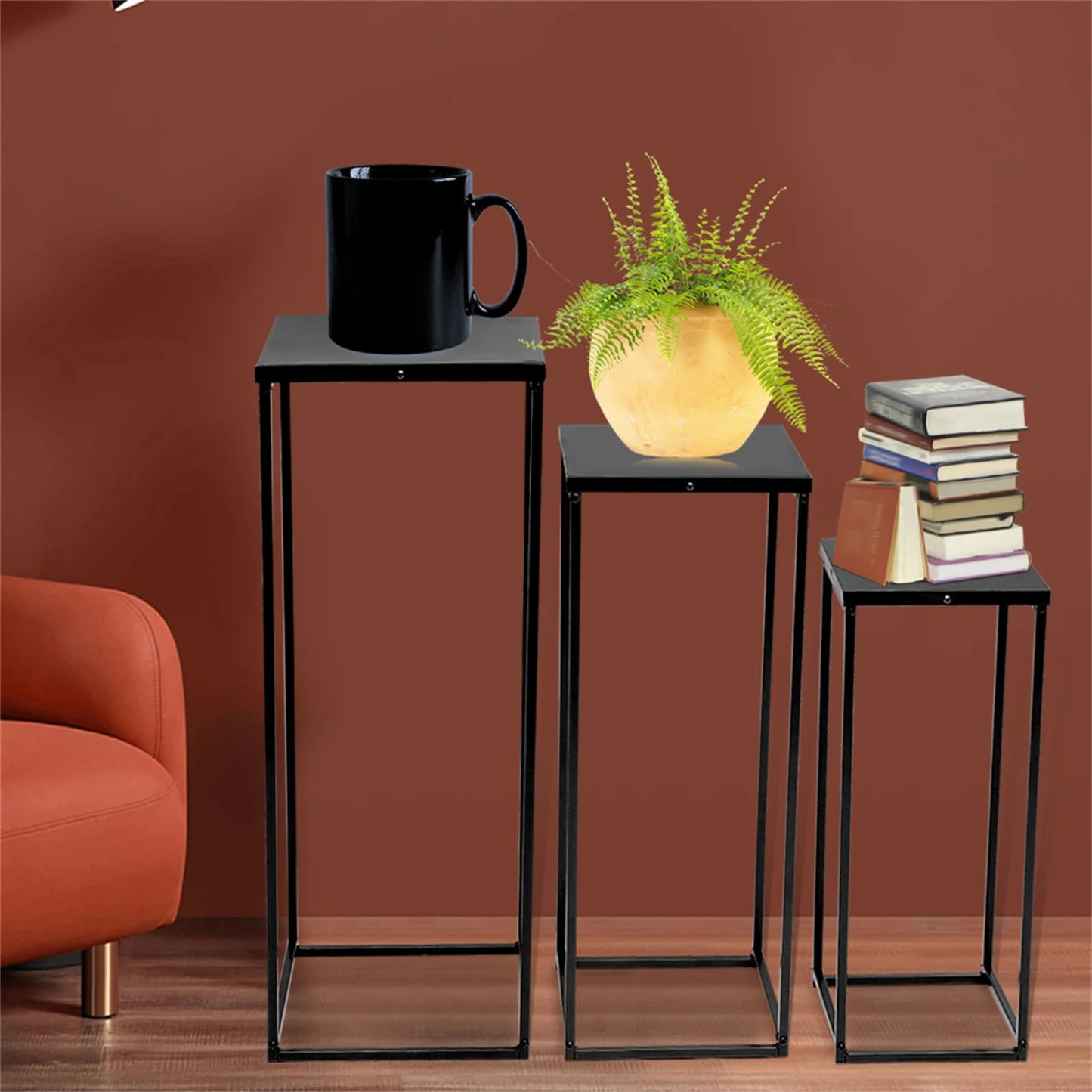 Set of 3 Metal Square Flower Stands Plant Stand Rack Art Column Road Lead Gold/Black Flower Holder For Living Room Wedding Decor