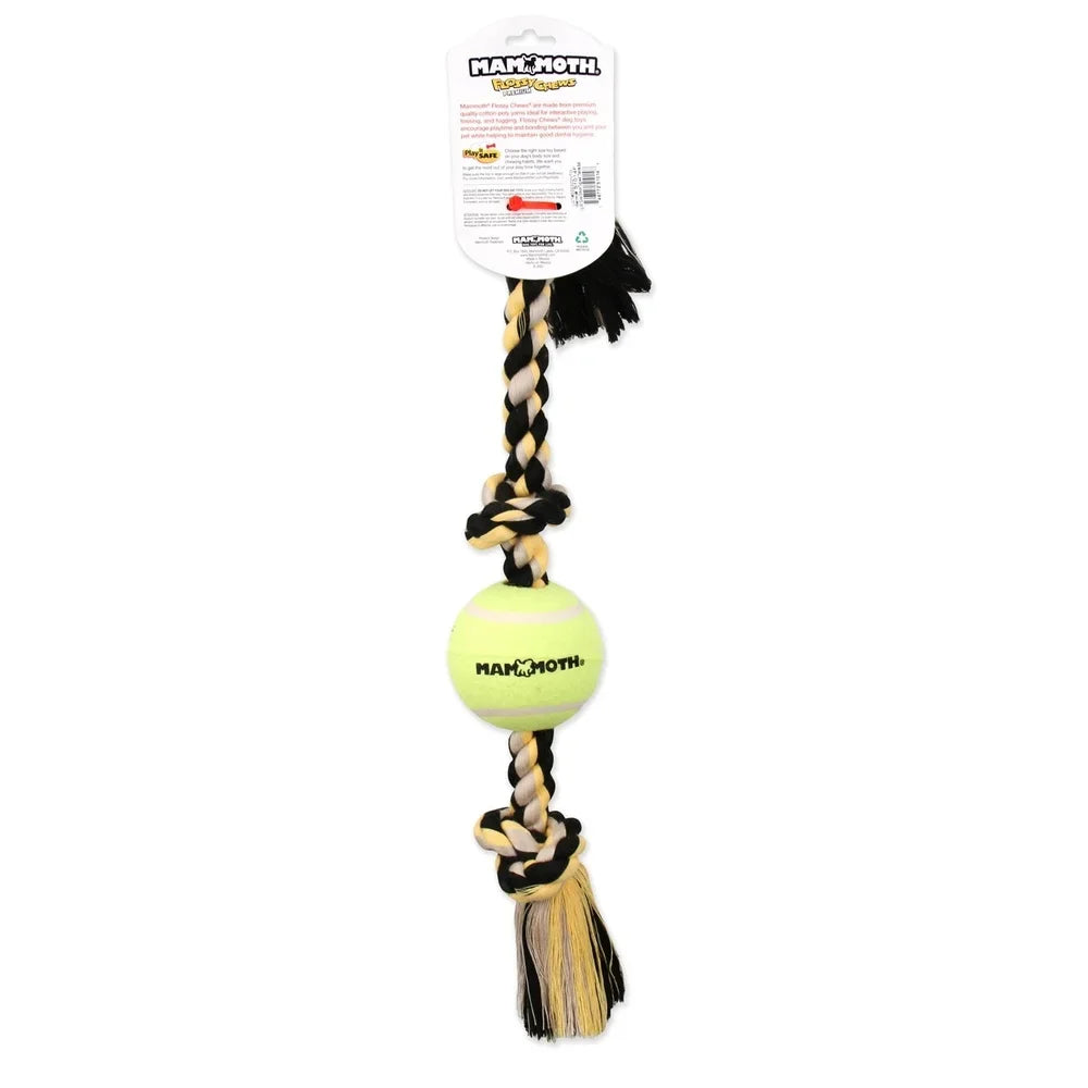 Large 24 Inch 3 Knot Tug Rope Dog Toy with Tennis Ball Interactive Play and Dental Hygiene Safe Non-Toxic Chew Toy