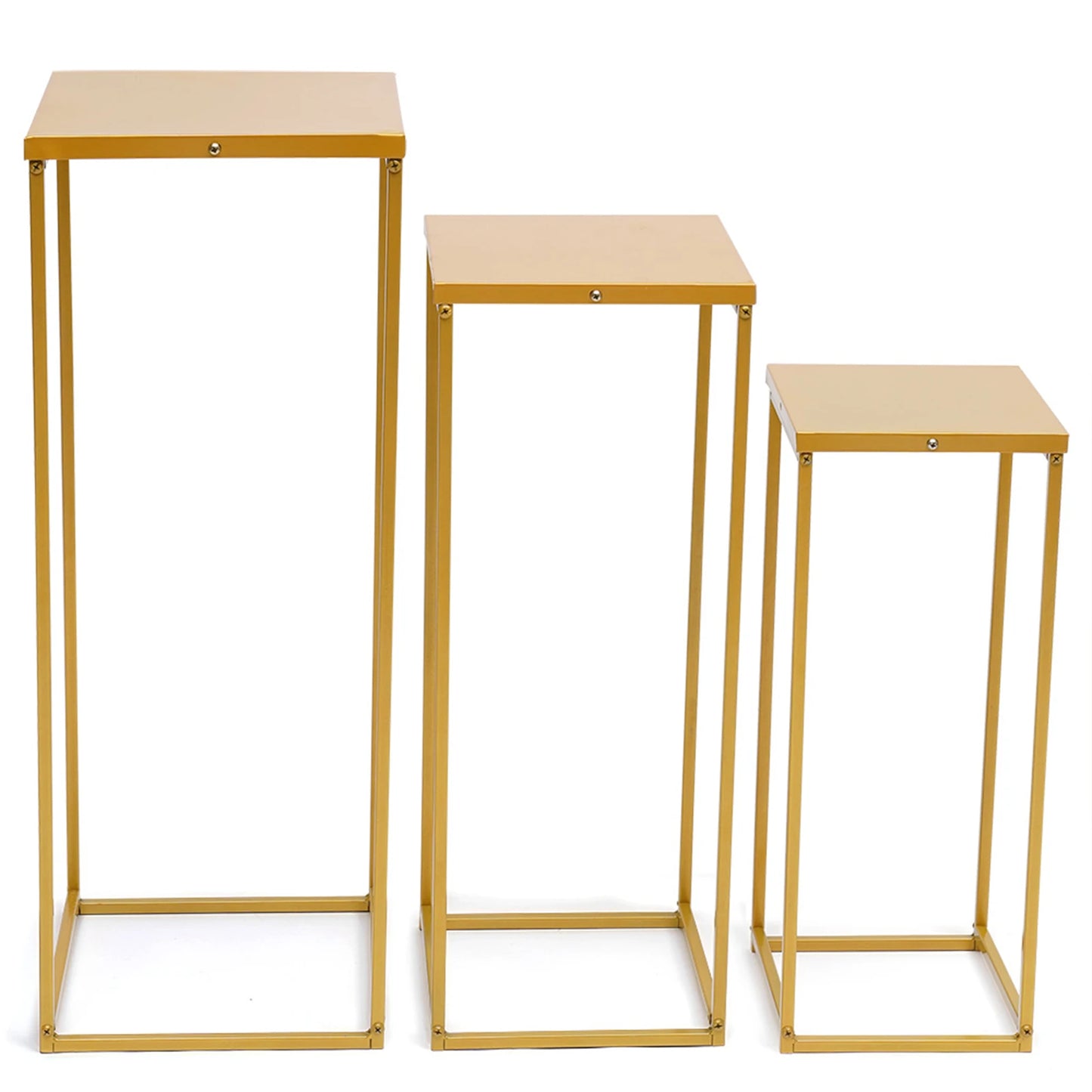 Set of 3 Metal Square Flower Stands Plant Stand Rack Art Column Road Lead Gold/Black Flower Holder For Living Room Wedding Decor