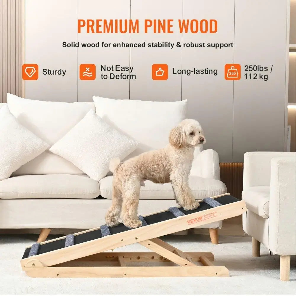 Folding Wooden Pet Ramp for Dogs and Cats Adjustable Height Non Slip Dog Ramp for bed for couch Car Ideal for small and Large