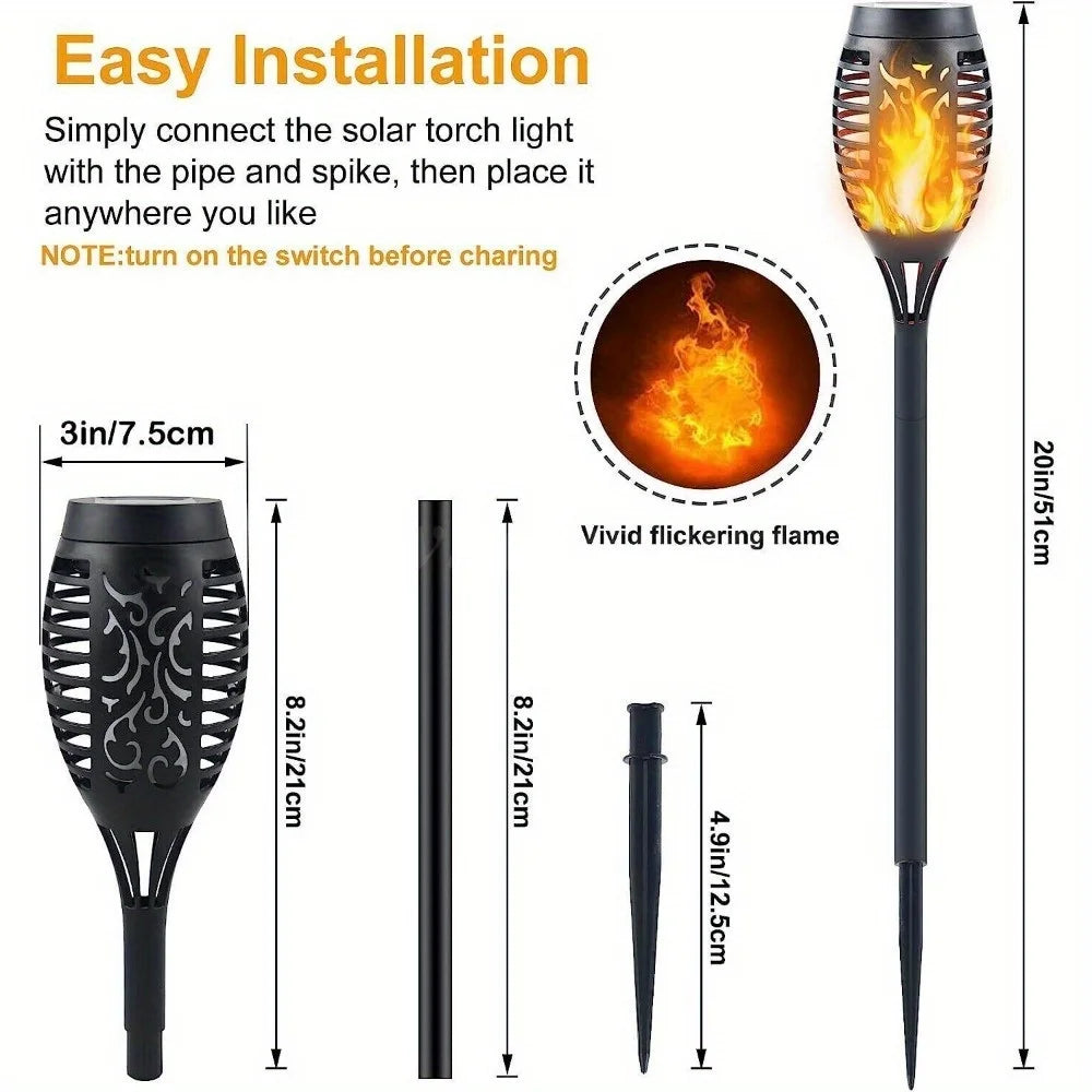 Flames Solar Torch Light Set-4 Pcs, Automatic On/Off,Long-lasting Solar Power for Gardens&Decorative Driveways IP waterproof