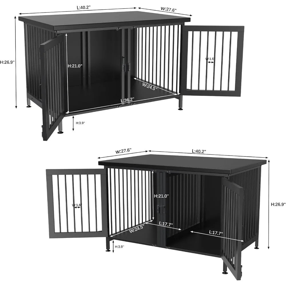 Double Dog Crate with Divider for 2 Small or 1 Dog, Furniture Style Kennel Indoor Cage with Removable Panel (Int.dims:36.2”Wx24