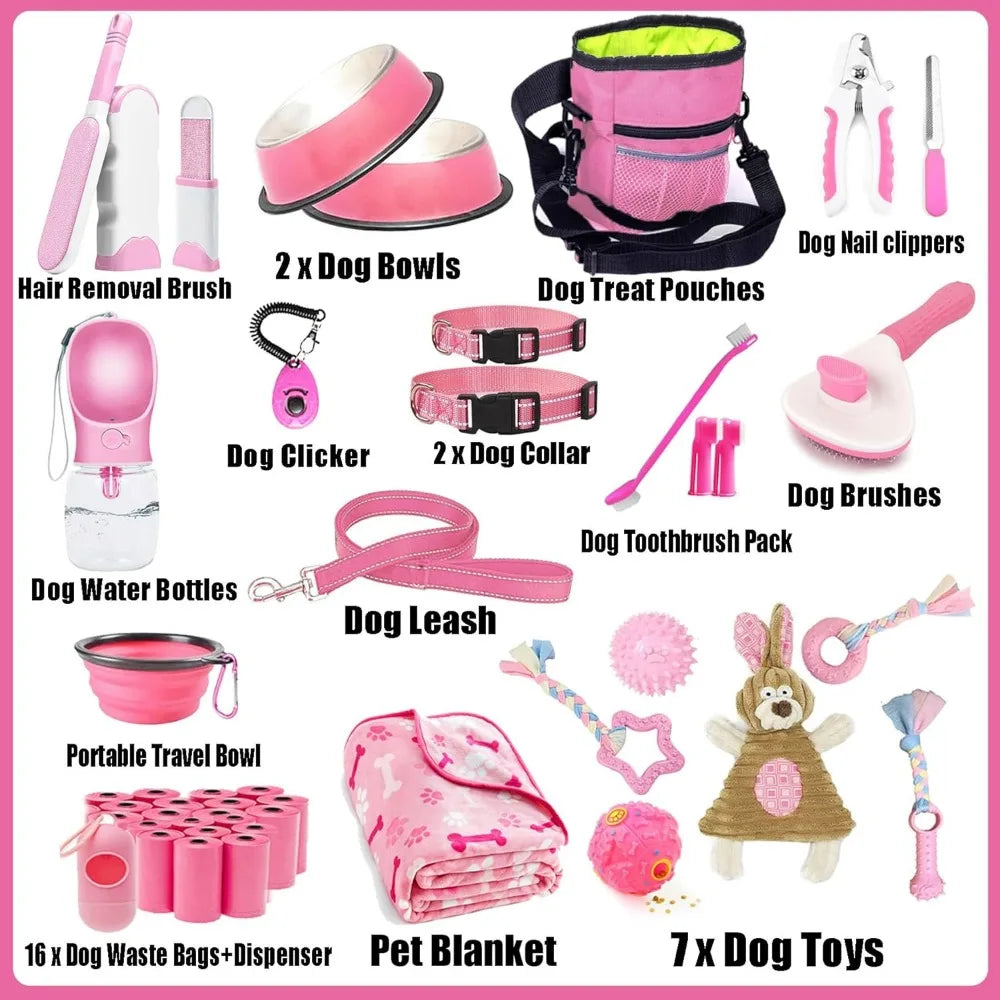 Puppy Supplies Starter Kit - 39-Piece Set of Puppy Essentials and Dog Stuff.Includes Dog Leash, Toys, Bowl, Brushes,and More.Per