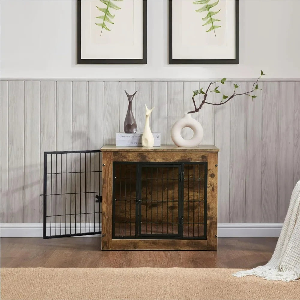 Dog Crate Furniture with Cushion, Wooden Dog Kennel Furniture, Dog Crates for Small/Medium Dogs