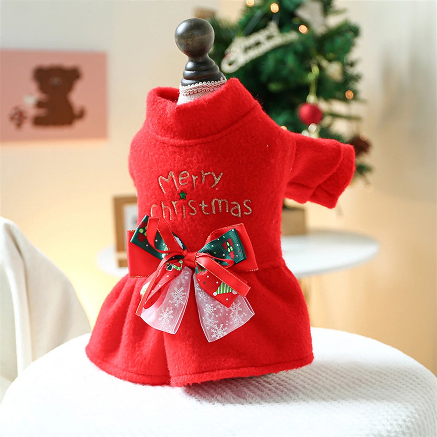 Christmas Dog Costume with Santa Hat and Jingle Bells Festive Pet Outfit for Small Dogs and Cats Holiday Dress