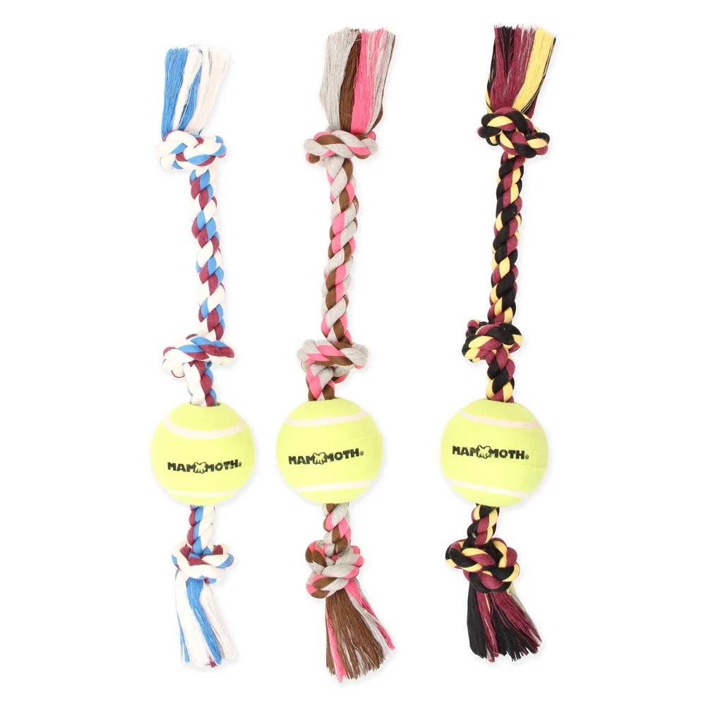 Large 24 Inch 3 Knot Tug Rope Dog Toy with Tennis Ball Interactive Play and Dental Hygiene Safe Non-Toxic Chew Toy