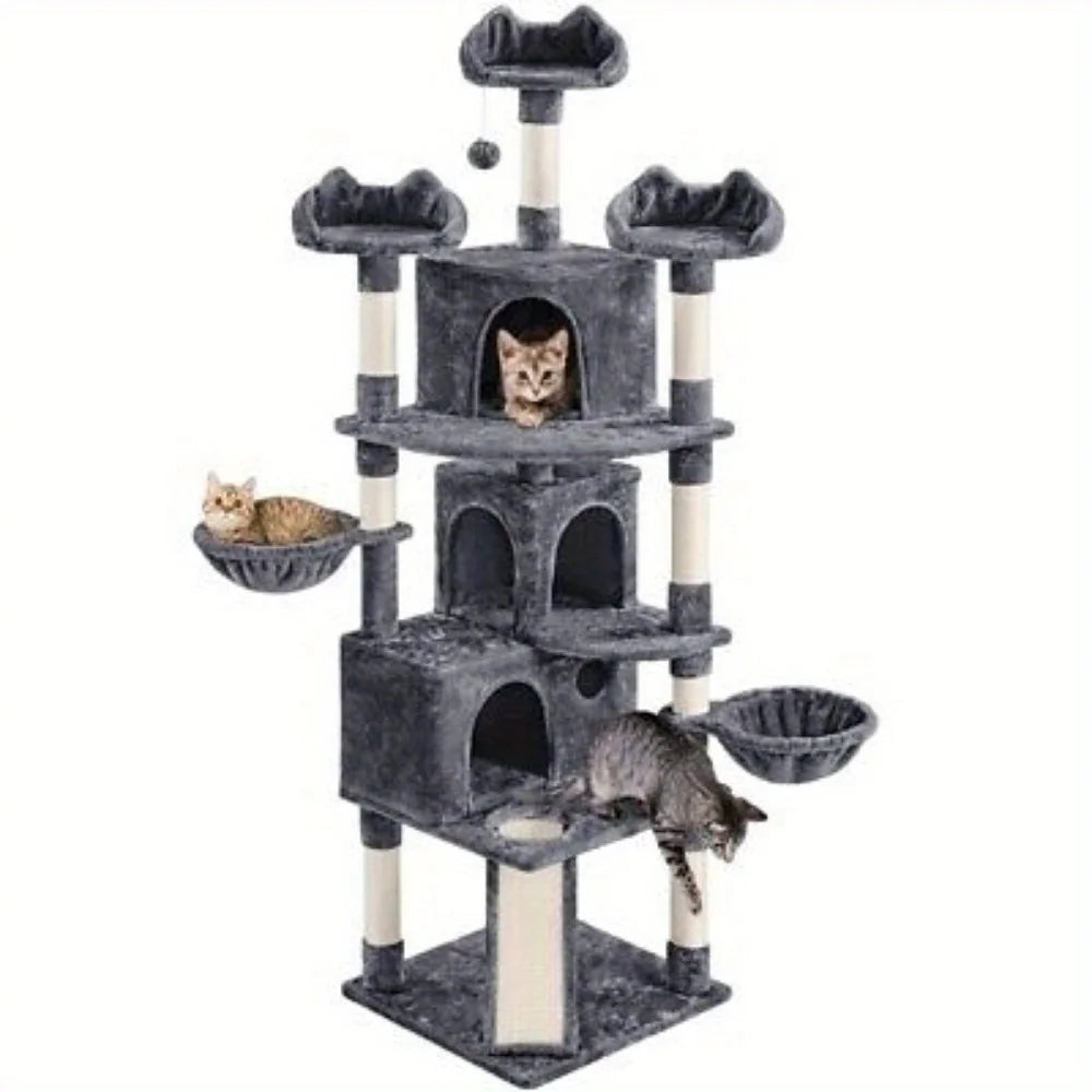 Cat Tree Cat Tower 76.5inch with Scratching Posts 3 Condos for Medium Cats Play