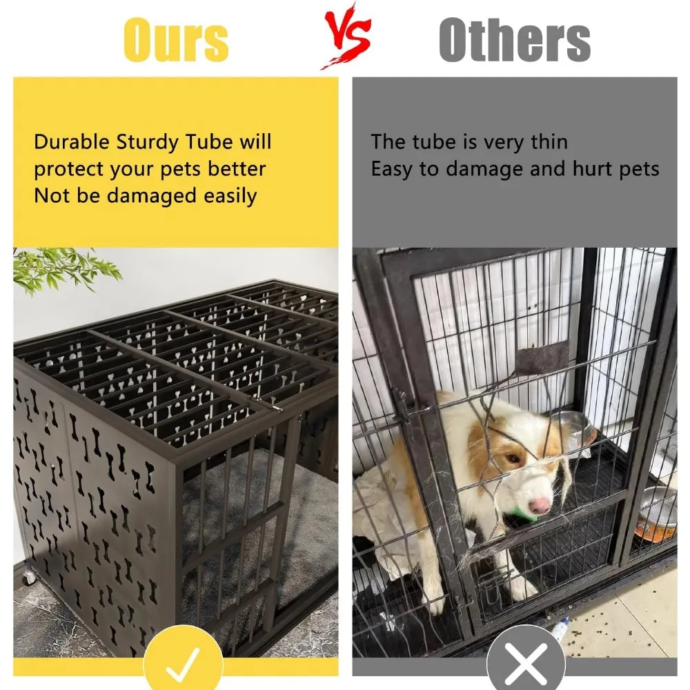 48/42 inch indestructible heavy duty dog crate with cushion, high anxiety extra large dog cage for large dogs, xl steel escape