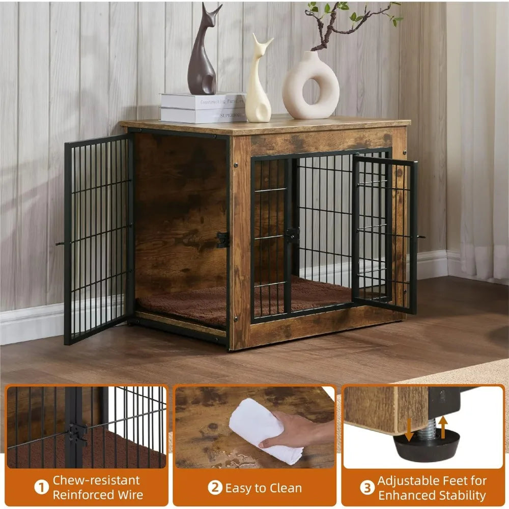 Dog Crate Furniture with Cushion, Wooden Dog Kennel Furniture, Dog Crates for Small/Medium Dogs