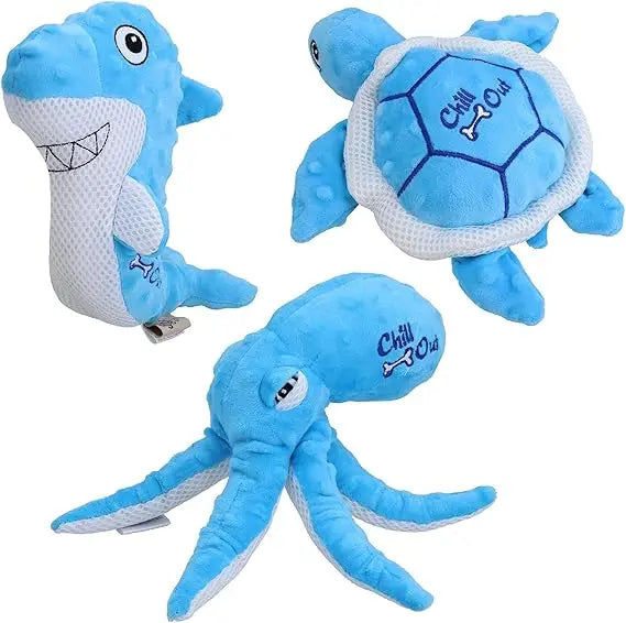 AB Tools Pack of 3 Chill Out Animal Dog Plush Hydration Cooling Summer Play Toy Bundle
